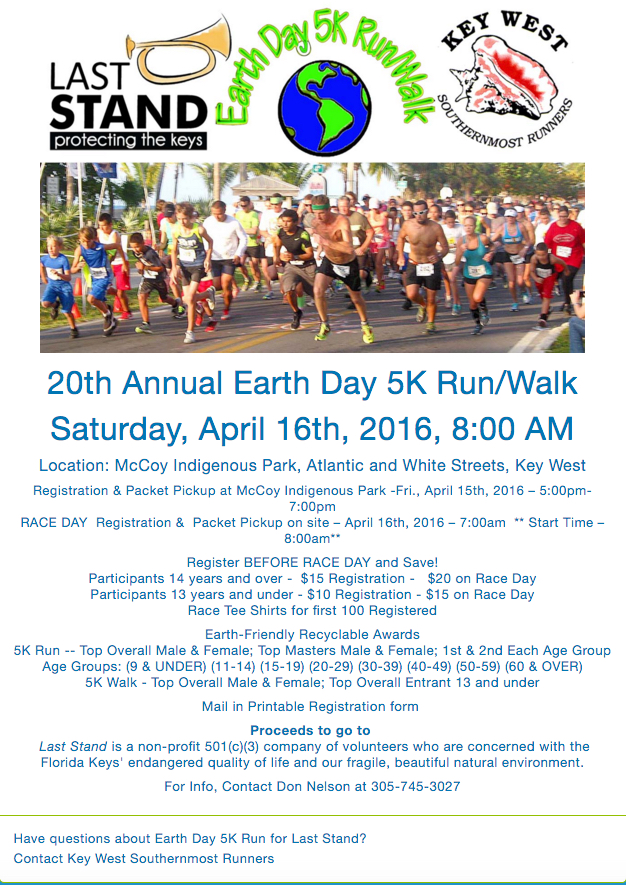EARTH DAY 5K RUN/WALK to Benefit Last Stand, April 16th